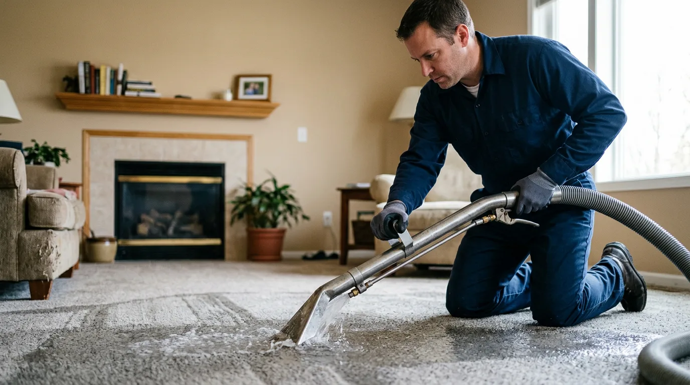 Water damage restoration technician working near Roberts, IL